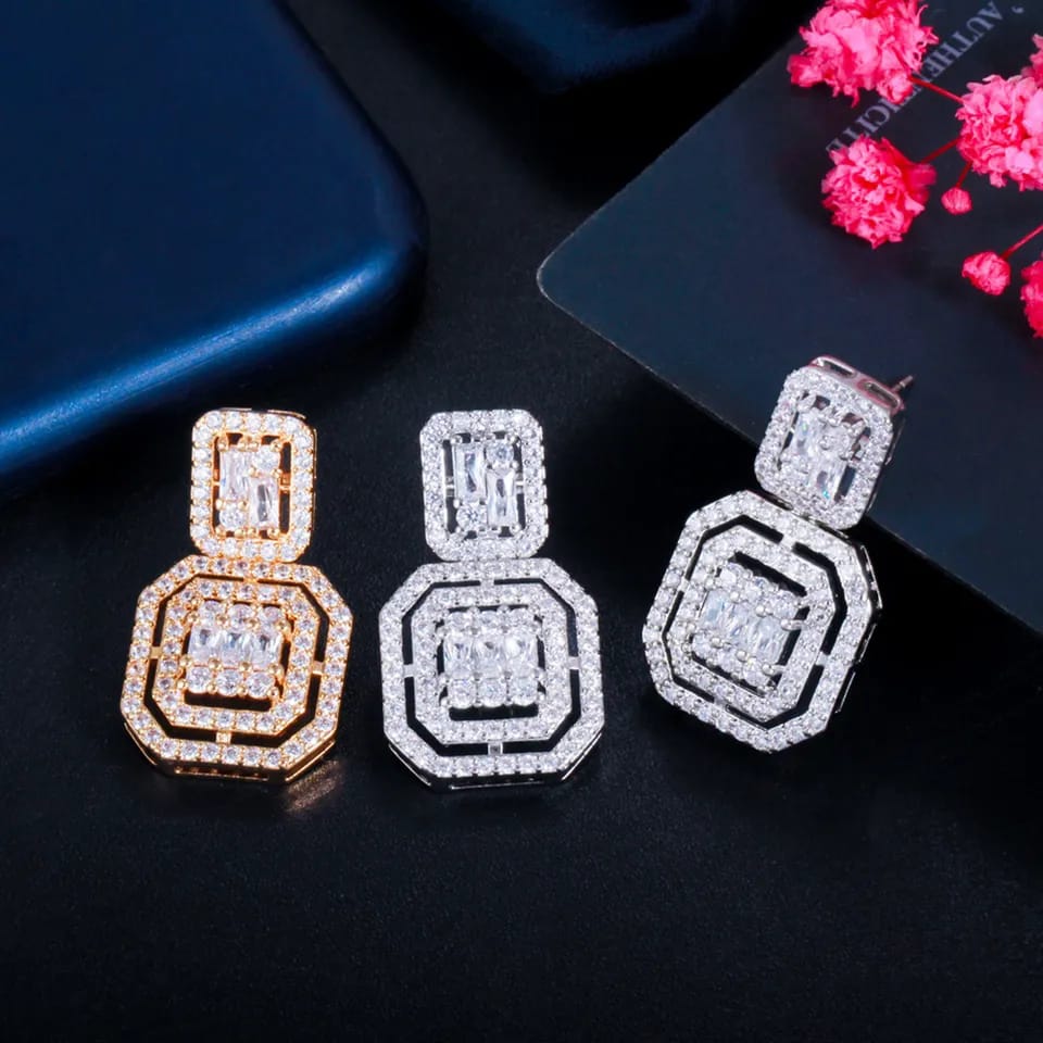 Zirconia Square Earrings