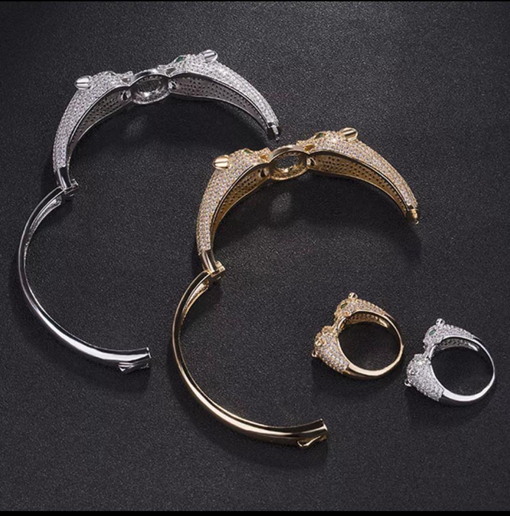 Panther Bracelet in Silver and Rose Gold Tones