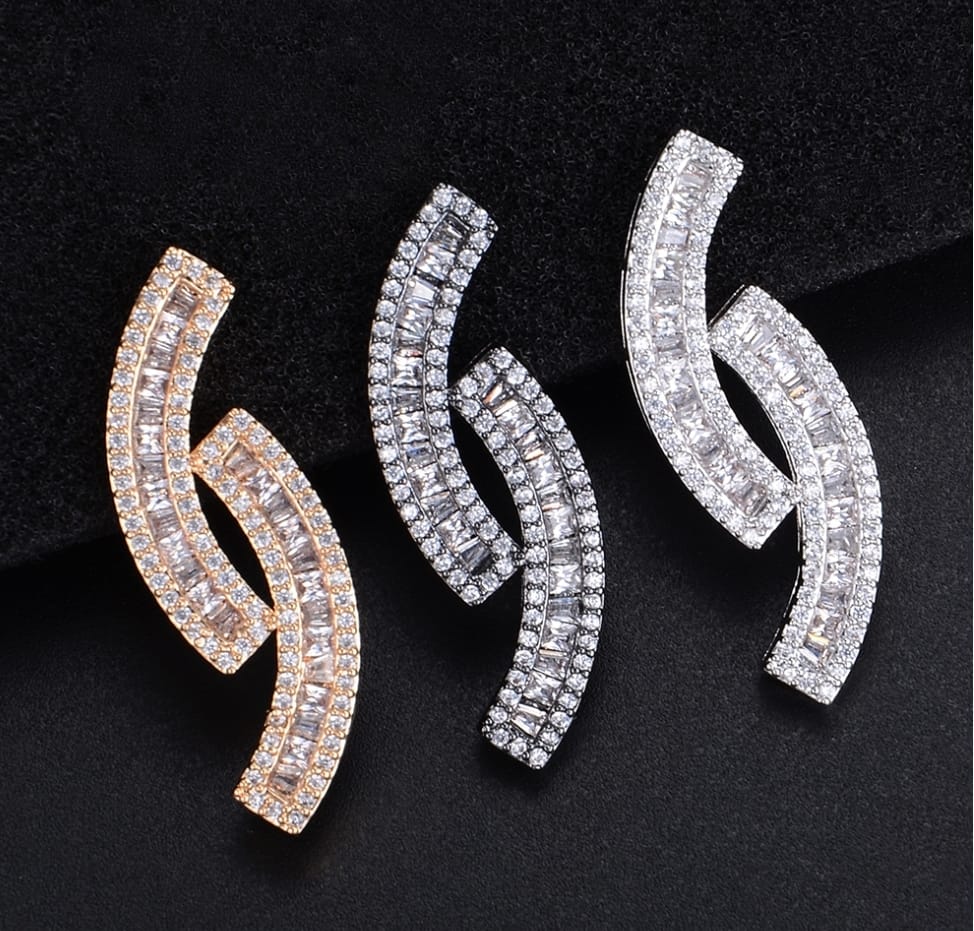 Cursive Earrings in Black, Silver and Rose Gold