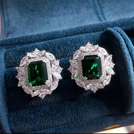 Emerald green diamond cut studs
