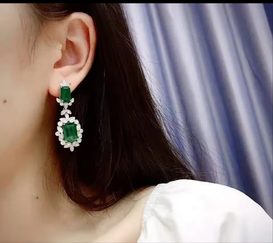 Emerald diamond cut earrings