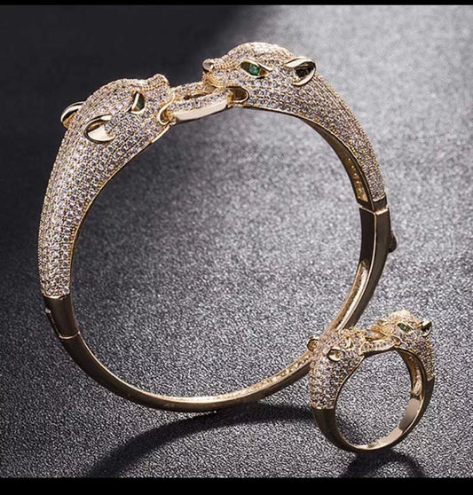 Panther Bracelet in Silver and Rose Gold Tones