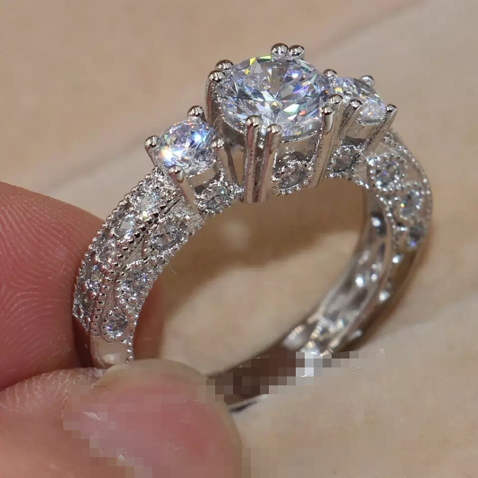 Cubic Zirconia Ring in Pure 925 Sterling Silver with High Grade Swarovski Crystals