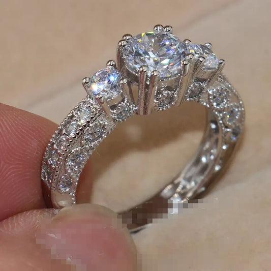 Cubic Zirconia Ring in Pure 925 Sterling Silver with High Grade Swarovski Crystals