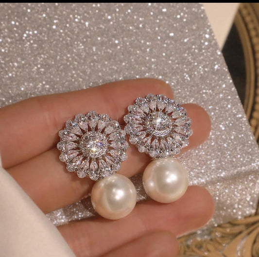 Pearl Drop Flower Studs