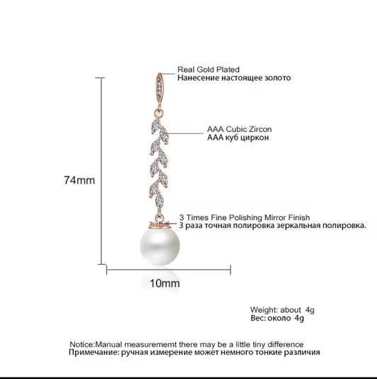 Pearl drop long earrings