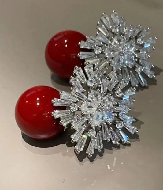 Austrian cubic snowflakes big pearl studs