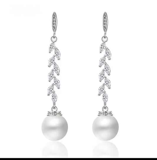 Pearl drop long earrings Rose Gold