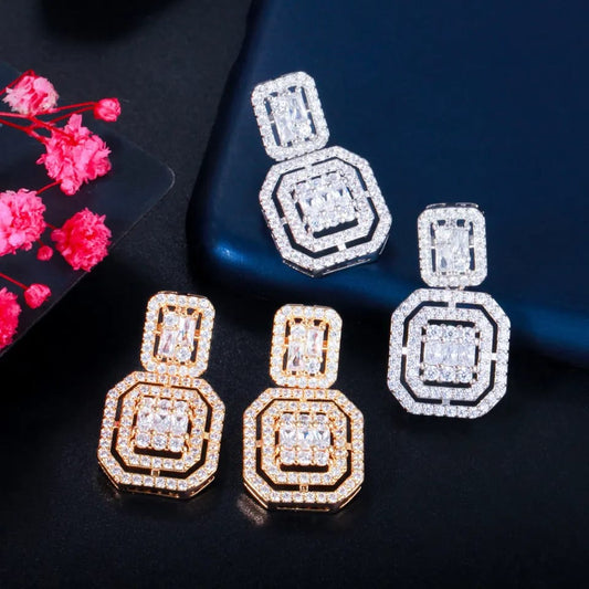 Zirconia Square Earrings