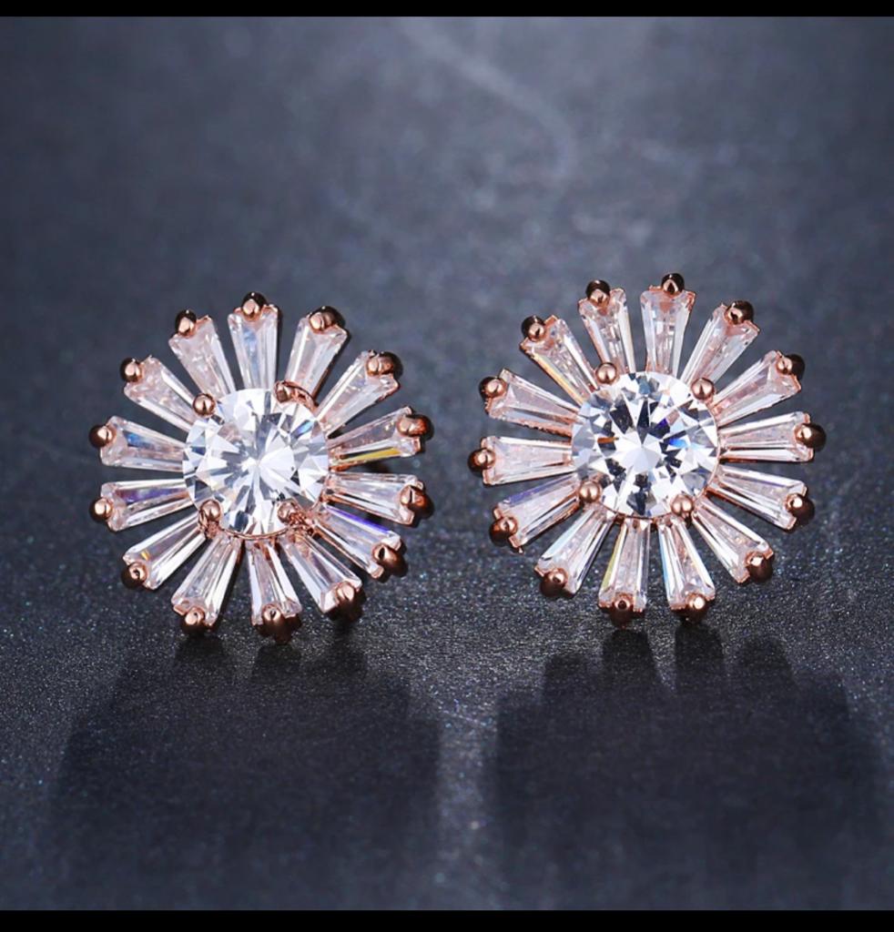 Crystal Flower Earrings in Silver and Rose Gold Tones