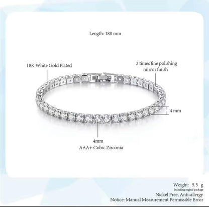 18K White Gold Plated Tennis Bracelet