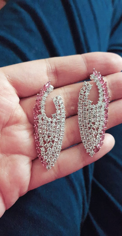 Curved Red Line Crystal Earrings