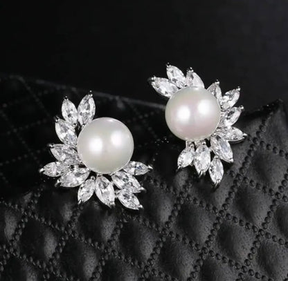 Lily Flower Pearl Studs
