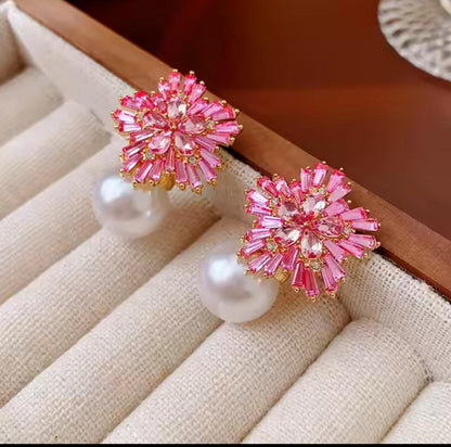 Pearl Drop Studs Pink